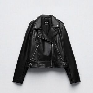 Zara Women's Sleek Black Leather Biker Jacket